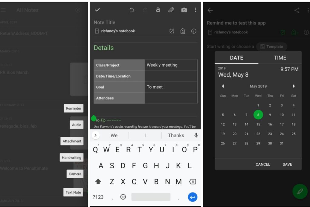 Capturas de pantalla de Evernote en Android
