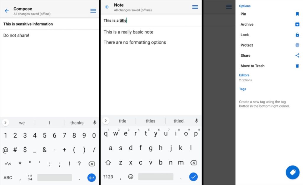 Capturas de pantalla de Notas estándar en Android